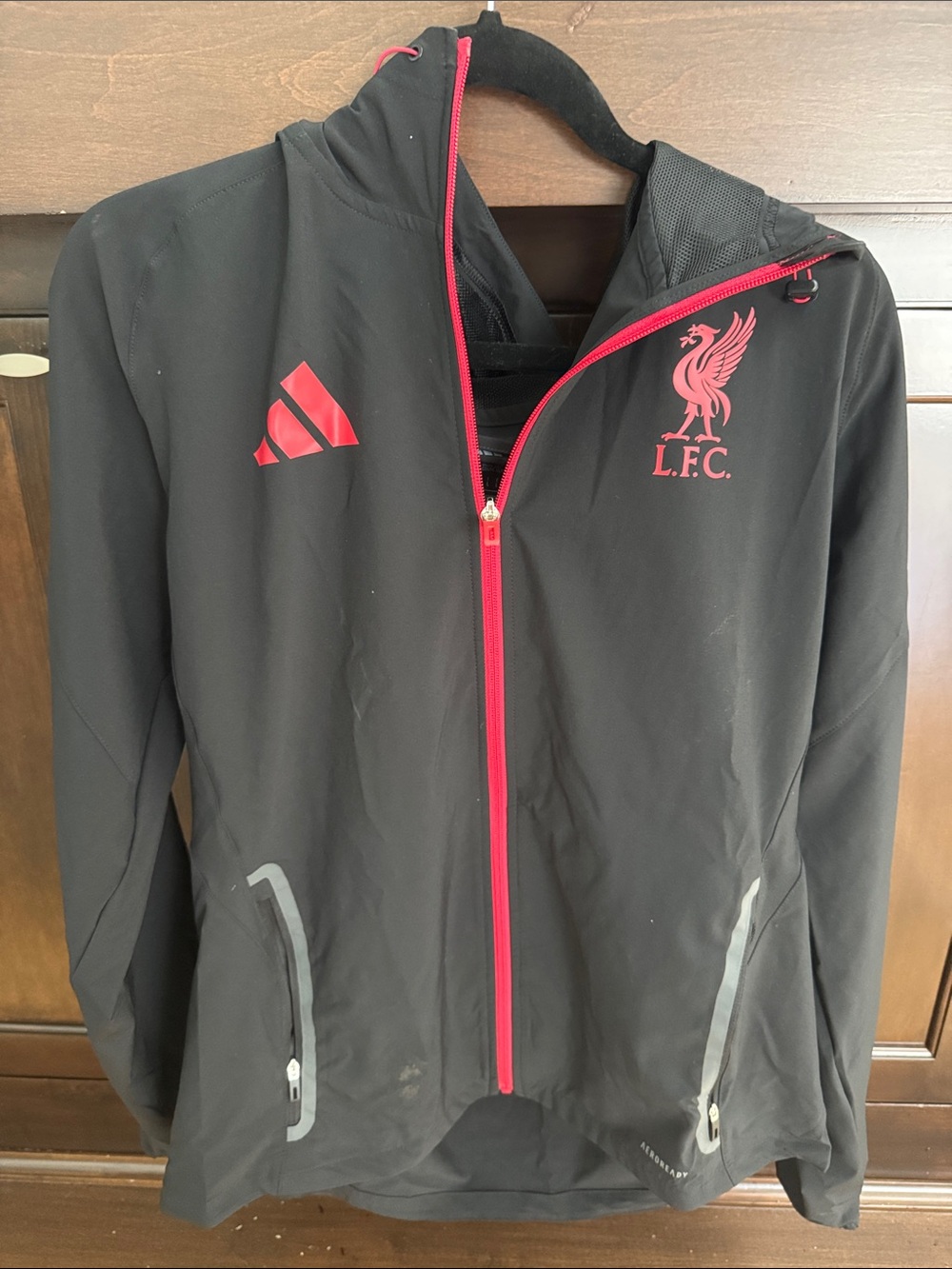 adidas Black Jacket with red Accents Liverpool FC Hooded Zip